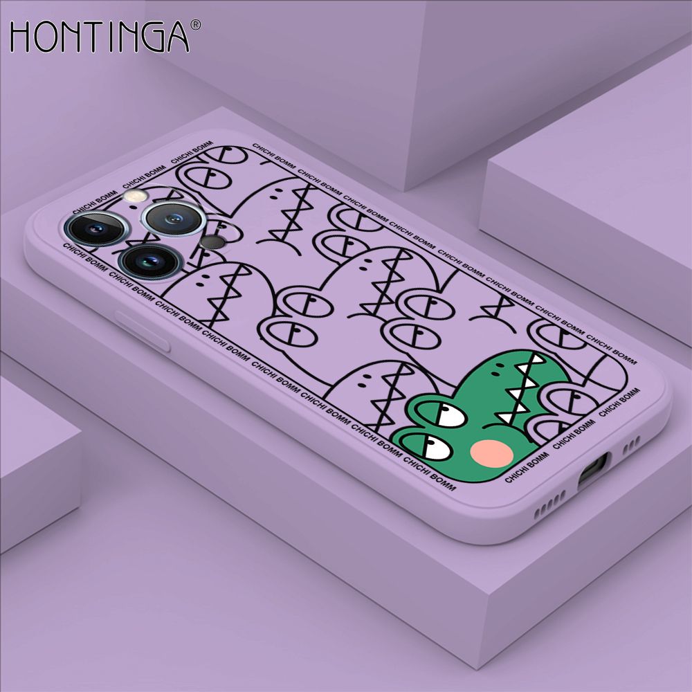 Hontinga for iPhone 13 Pro Case Cartoon Crocodile Alligator Phone Case Phone Case Soft Square Edge Silicone Cases Full Lens Cover Shockproof Protection Cover