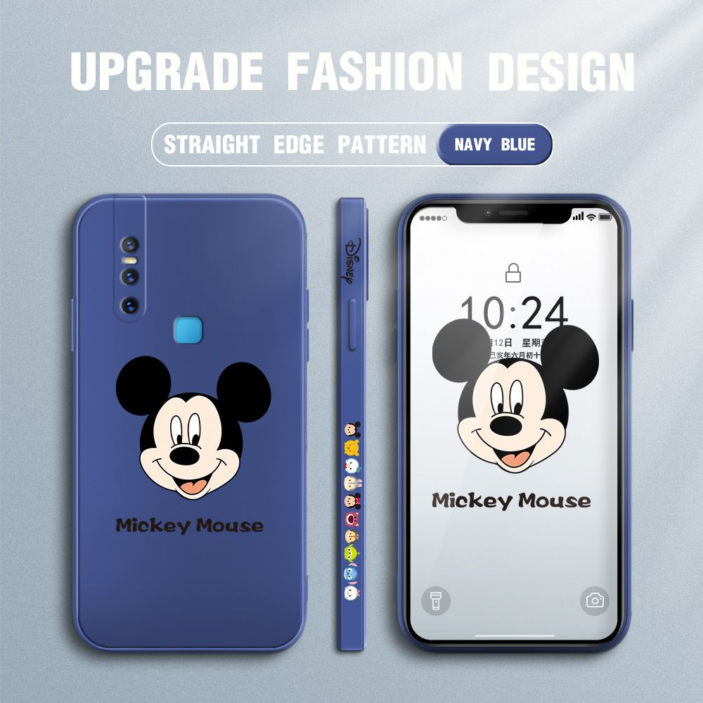 Jizetin for Vivo V15 Case Creative Cartoon Mouse Avatar Side Design Phone Case Square Edge Pattern Liquid Silicone Cases Full Cover Camera Shockproof Protective Case