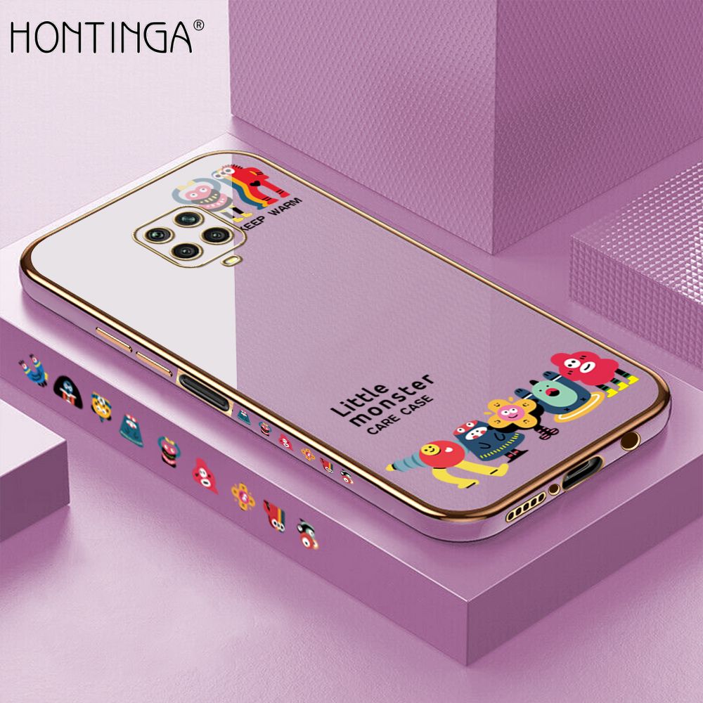 Hontinga for Xiaomi Redmi Note 9 Pro Max Back Cover Luxury 6D Plating Cute Mobs Collection Side Pattern Case Soft Silicone Square Phone Cases