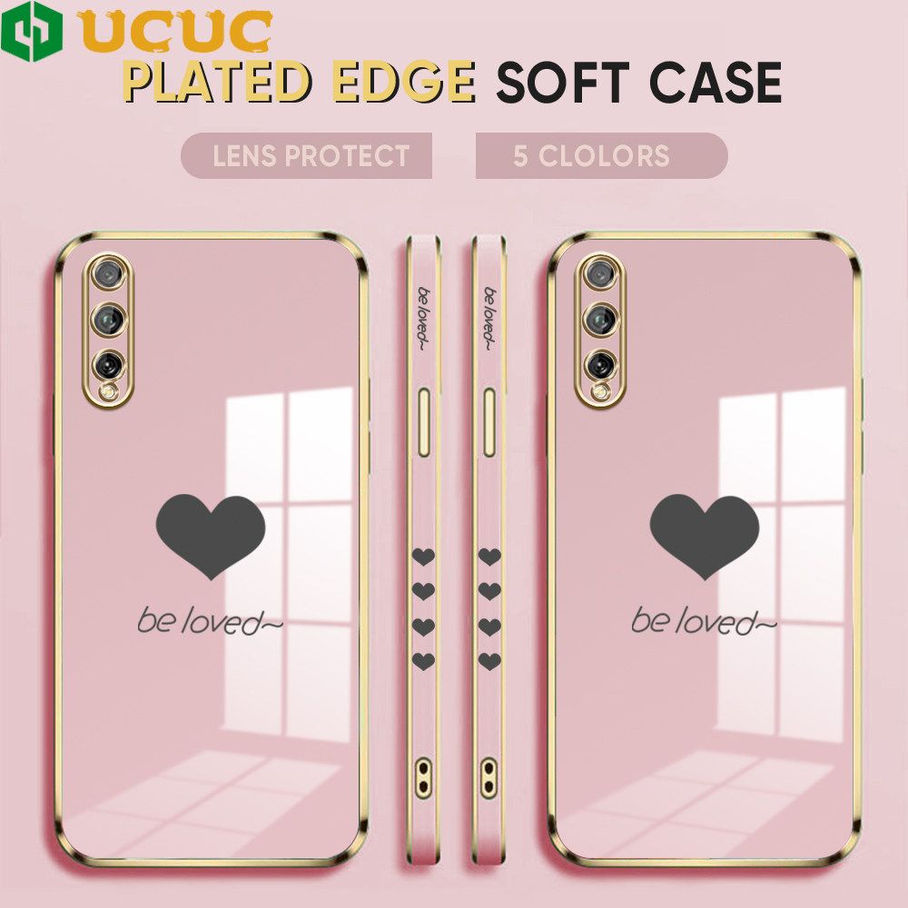 UCUC for Huawei Y8P 2020 Back Cover + Free Lanyard Lover Heart Luxury 6D Plating Case Side Pattern Soft Silicone Square Phone Cases