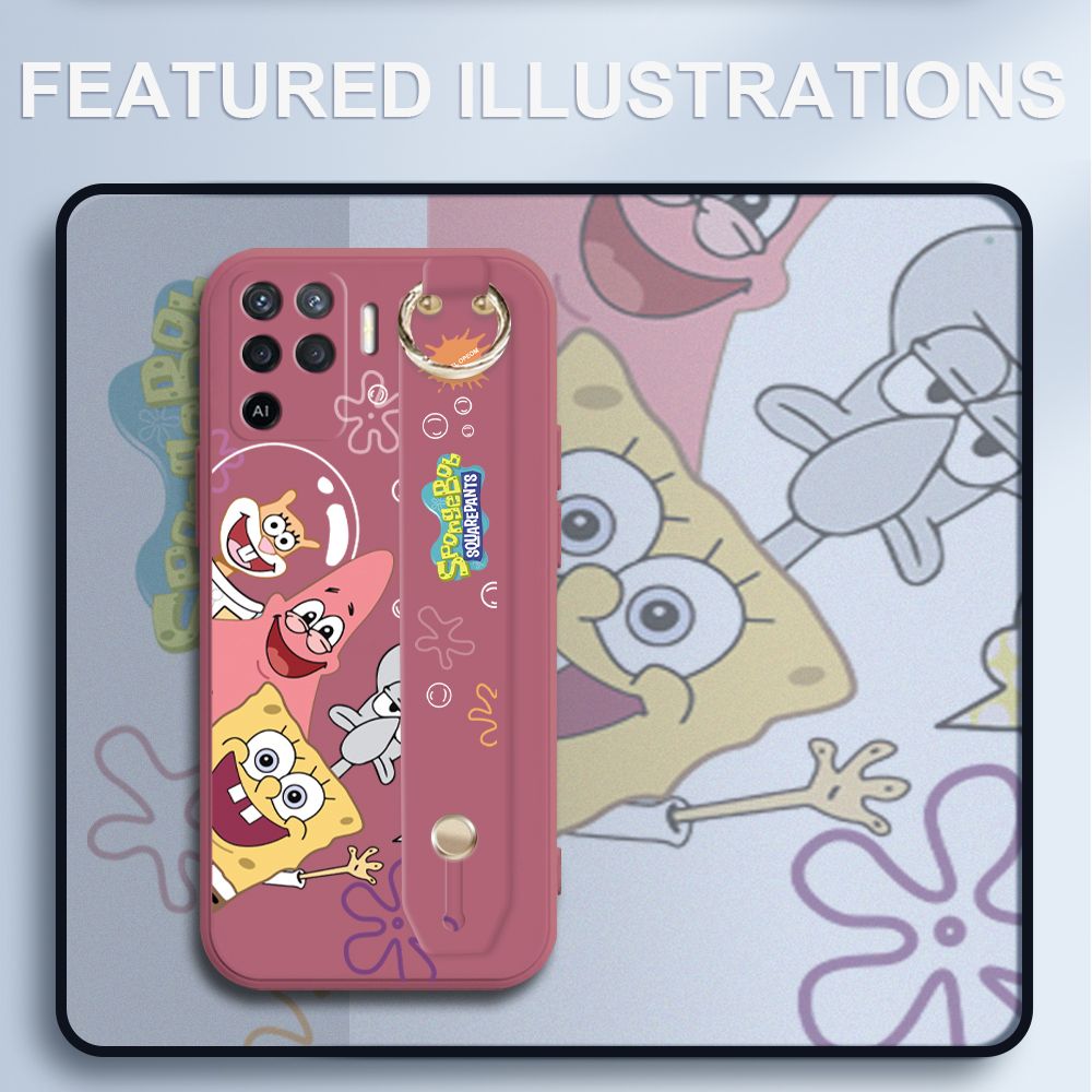 UCUC for OPPO A94 Wrist Strap Case Funny Cartoon Sea Creatures Cover Ultra Thin Anti Fall Liquid Silicone Phone Case