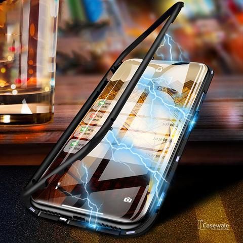 Samsung Galaxy A20 / A30 Ultra Slim Magnet Tempered Glass Protective Case with Metal Frame [Magnetic Adsorption]