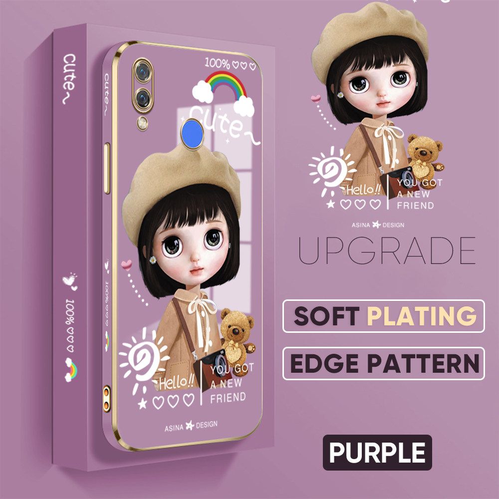 TA for Huawei Nova 3 Back Cover + Free Lanyard Satchel Girl Luxury 6D Plating Case Side Pattern Soft Silicone Square Phone Cases