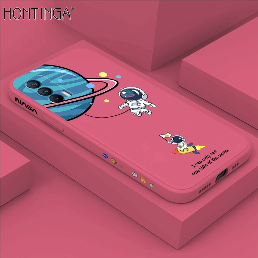 Hontinga for Realme V15 5G Case Cartoon Astronaut Side Design Back Cover Soft Square Edge Liquid Silicone Phone Cases