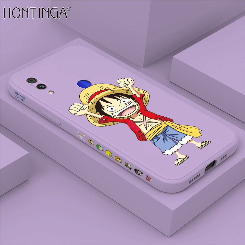 Hontinga for Redmi Note7 Case Side Design Anime Cartoon Luffy Back Cover Soft Square Edge Pattern Liquid Silicone Trend Phone Cases