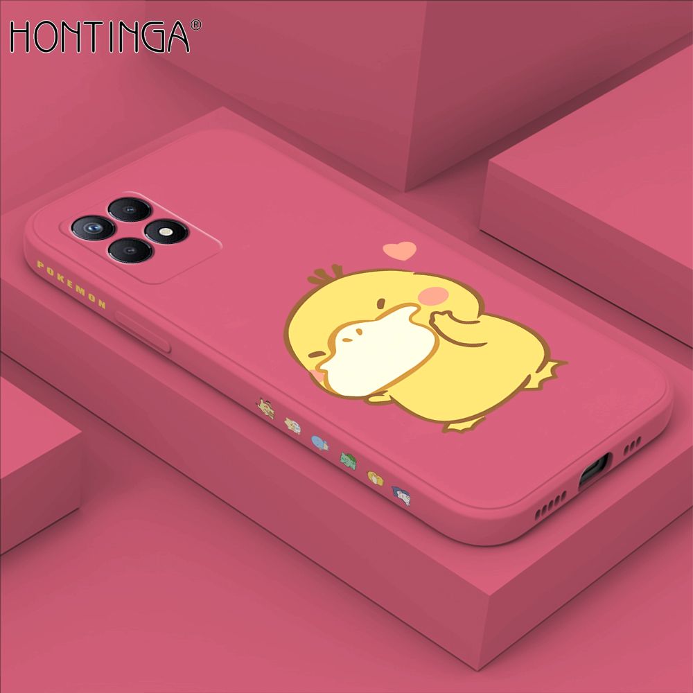 Hontinga for Realme 8I / Narzo 50 Case Side Design Trendy Cartoon Sign Back Cover Soft Square Edge Pattern Liquid Silicone Phone Cases