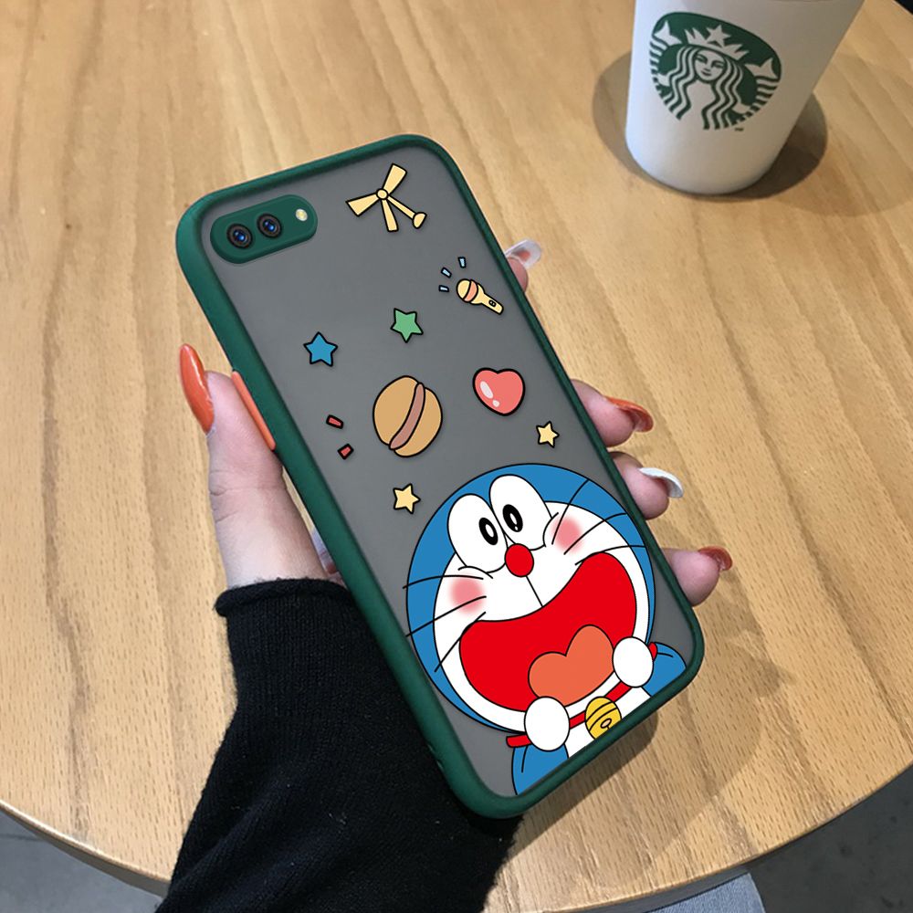 UCUC for OPPO A12E / A3S / Realme C1 Back Cover Laugh Doraemon Frosted Transparent Hard Phone Case Thin Shockproof Full Cover Camera Protect Case