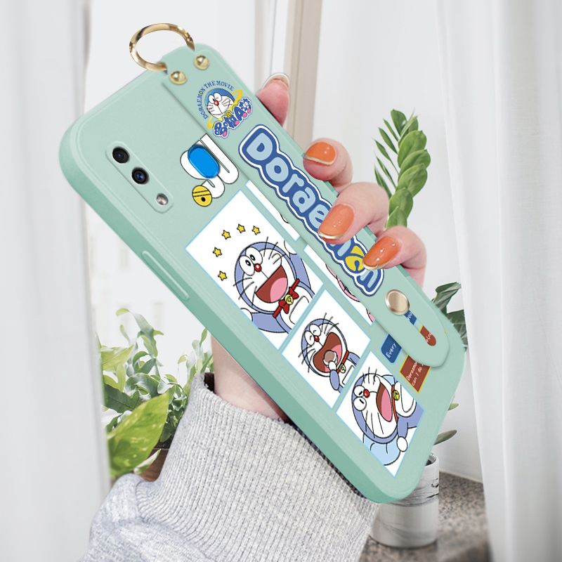 Jizetin for Samsung Galaxy A20 / A30 Wrist Strap Case Creative Cartoon Doraemon's Daily Life Cover Ultra Thin Anti Fall Liquid Silicone Phone Case