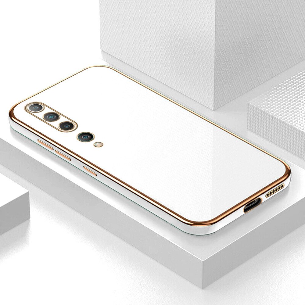 Luxury 6D Plating Soft Casing Silicone Square Frame Phone Case For Xiaomi 10 Case Shiny Bling Back Cover + Free Lanyard