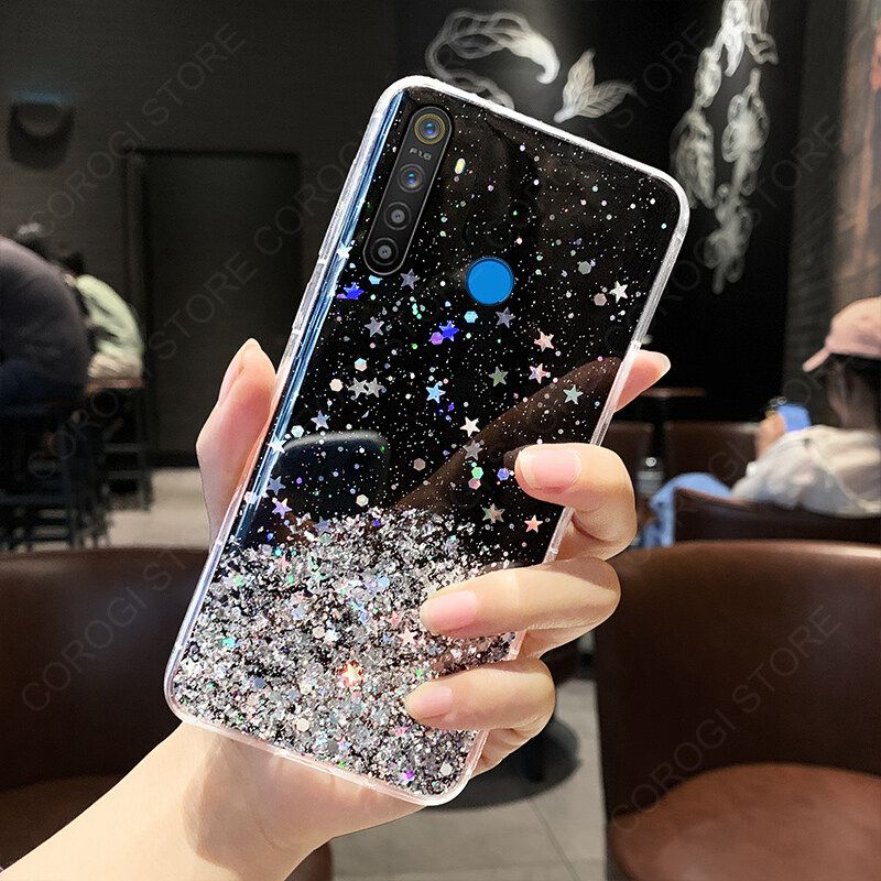 For Realme 5i Cover Fashion Shiny Glitter Starry Space Girls Slim Phone Case Clear Soft TPU Silicone Bumper Shockproof Protective Back Cover