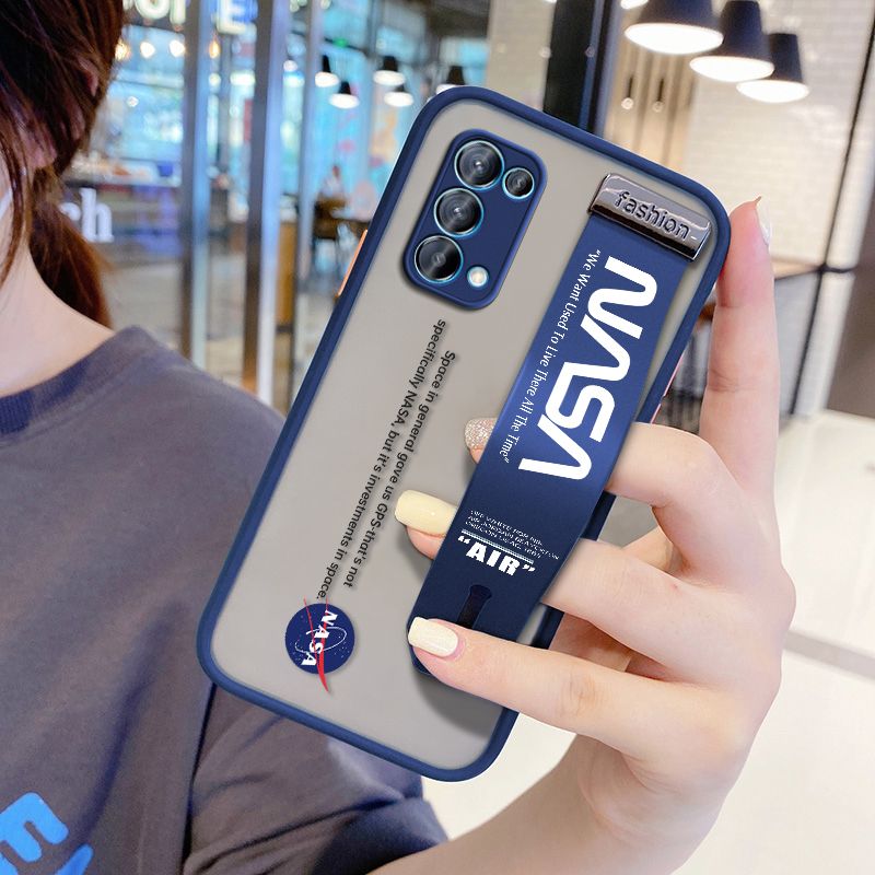 UCUC for OPPO Reno 5 5G Wrist Strap Case Popular NASA Wristband Printing Cover Shockproof Frosted Phone Case