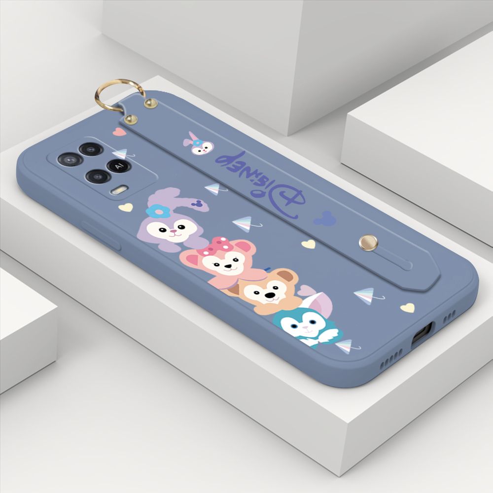 ZeroQiQi for OPPO A54 Wrist Strap Case INS Cute Style Creative Cartoon Rabbit and Fox Cover Thin Square Edge Liquid Silicone Phone Case