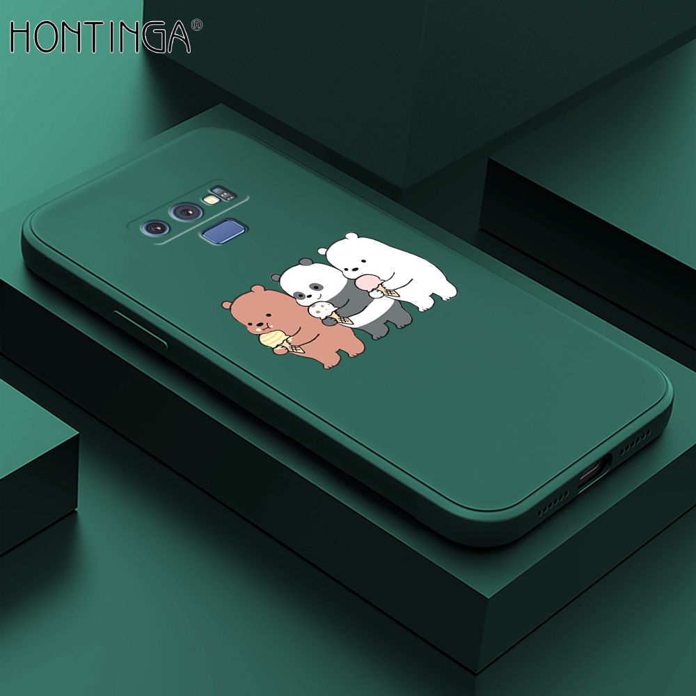 Hontinga for Samsung Galaxy Note 9 Case Cute Cartoon Bear  Phone Case Soft Square Edge Silicone Cases Full Lens Cover Shockproof Protection Cover