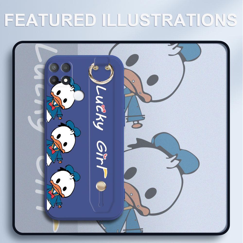 UCUC for OPPO A15 Wrist Strap Case Creative Cartoon Three Ducks Cover Ultra Thin Anti Fall Liquid Silicone Phone Case