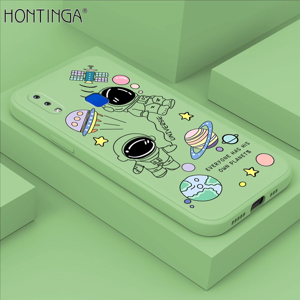 Hontinga for Vivo Y91 Y95 Case Fashion Earth Planet Astronaut Phone Case Soft Square Edge Silicone Cases Full Lens Cover Shockproof Protection Cover