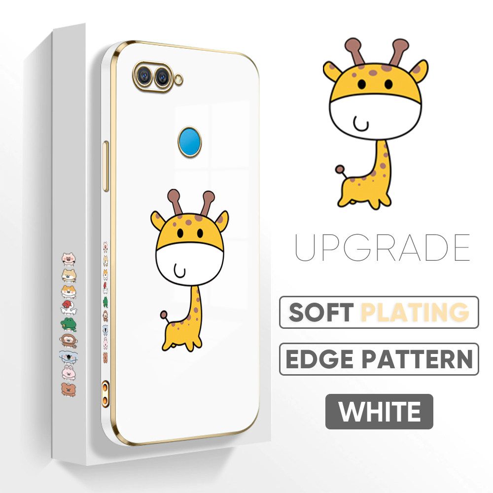 TA for OPPO A5S / A7 / A12 / A12S Back Cover + Free Lanyard Mini Giraffe Luxury 6D Plating Case Side Pattern Soft Silicone Square Phone Cases
