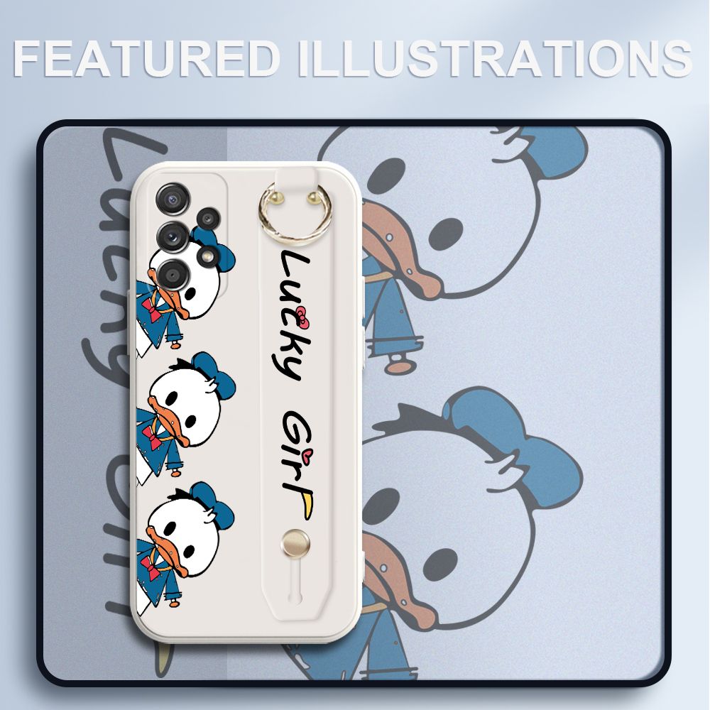 UCUC for Samsung Galaxy A52S 5G Wrist Strap Case Creative Cartoon Three Ducks Cover Ultra Thin Anti Fall Liquid Silicone Phone Case