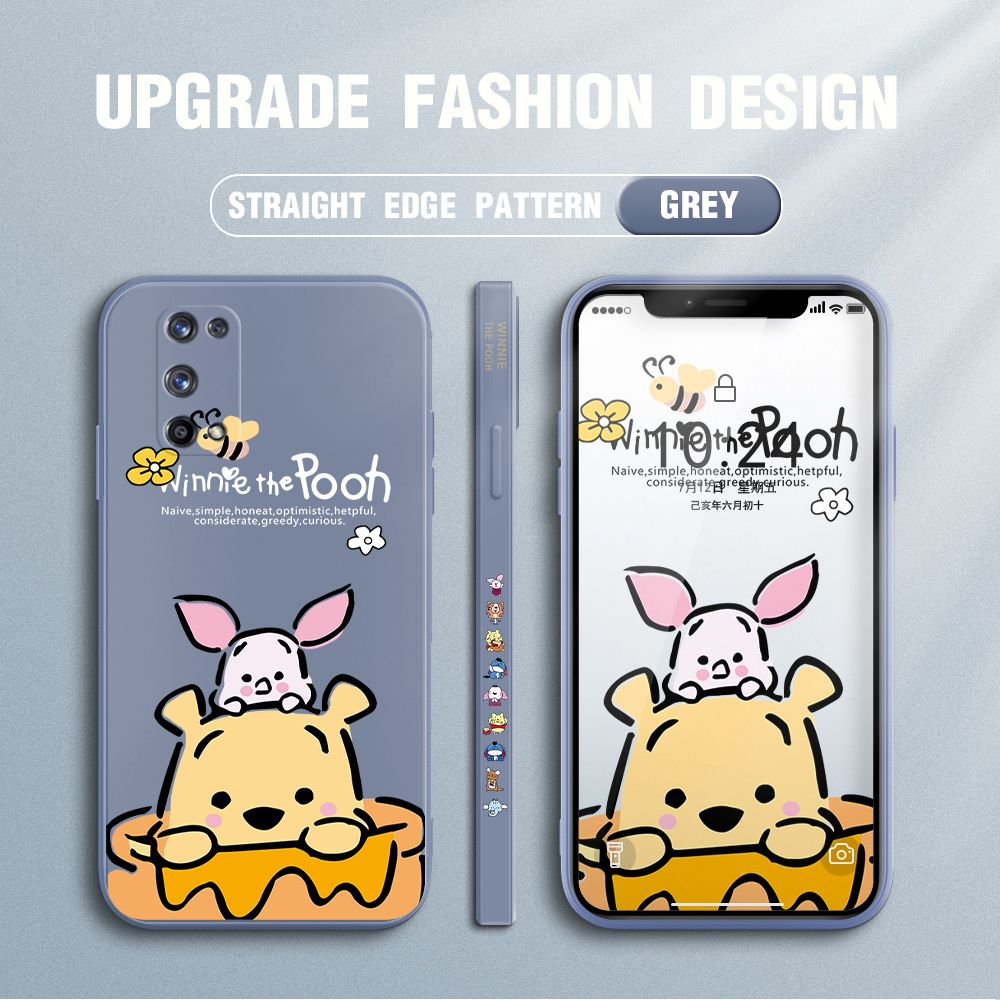 Jizetin for Realme 7 Pro Case Side Design Phone Cover Lovely Cartoon Pooh Bear Cover Square Edge Pattern Liquid Silicone Trend Case