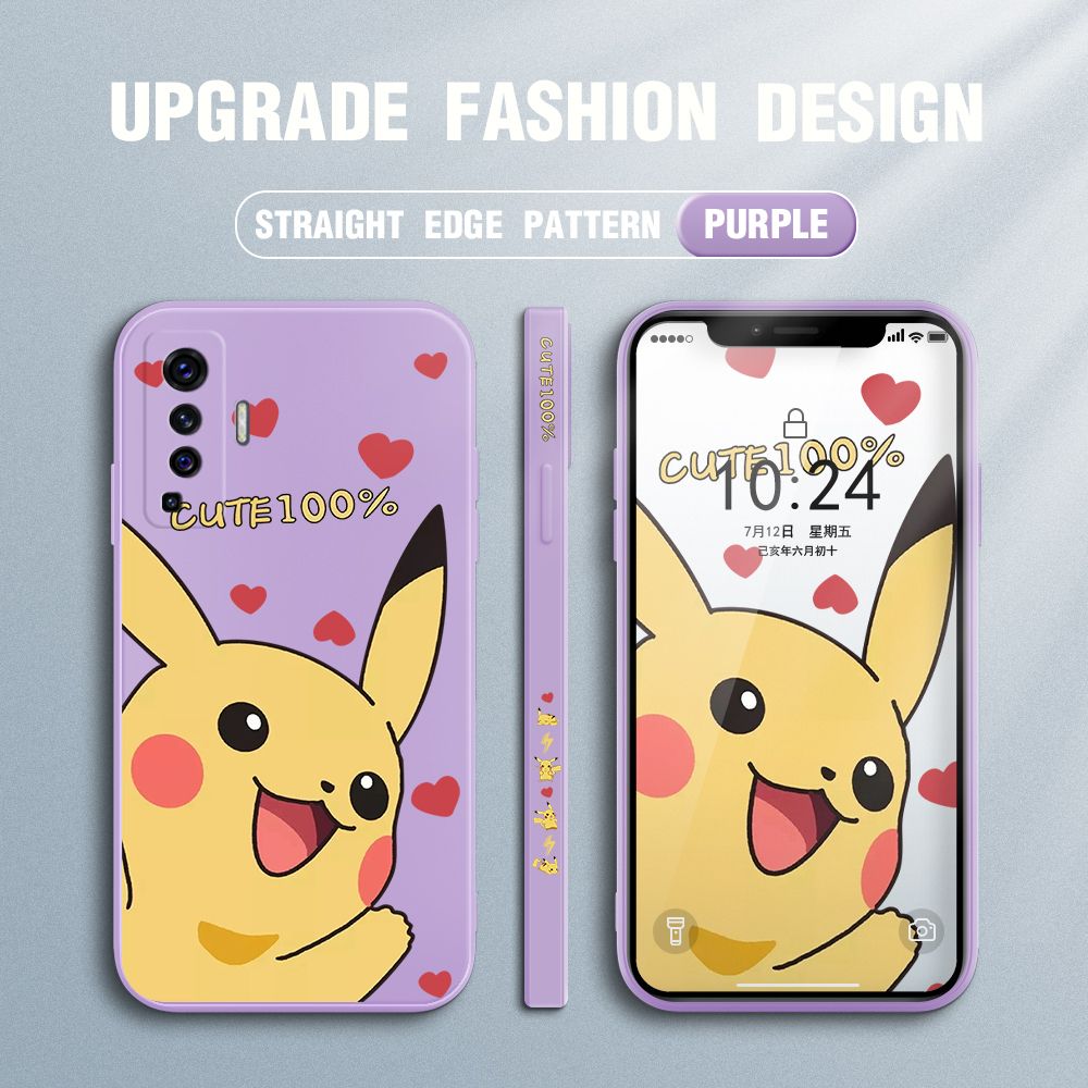 FHKL for Vivo X50 5G Back Cover Cartoon Pikachu Side design Soft Case Multicolor Liquid Silicone Phone Cases