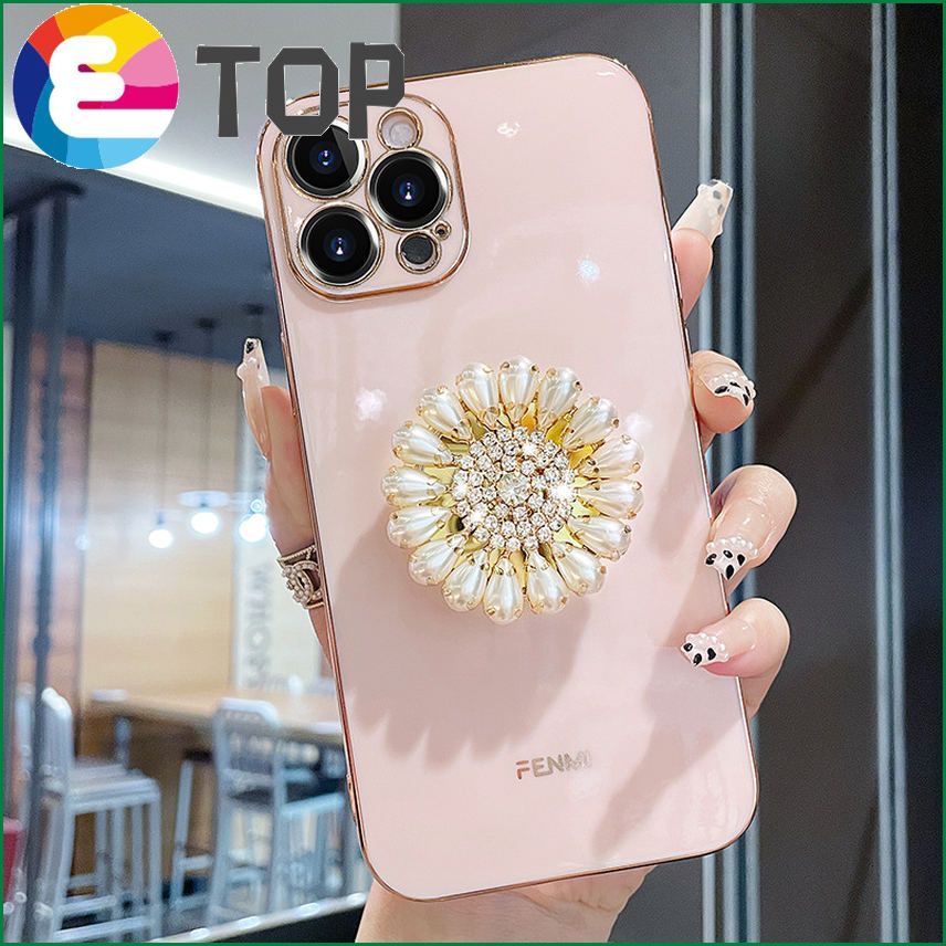 Suitable for Apple Huawei mobile phone shell women's vivo/opop/millet pearl flower bracket soft silicone lens tide