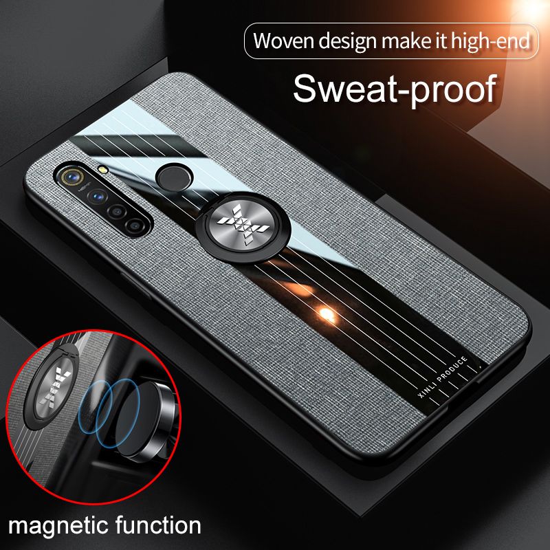 New for OPPO Realme C3 Case Luxury Fabric Cover Noble Shockproof Hard Housing for OPPO Realme C3 Phone Case with Metal Ring Holder