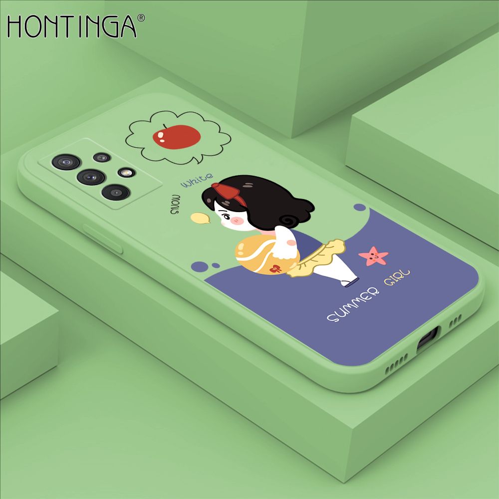 Hontinga for Samsung A32 5G Case Cute Cartoon Girl Phone Case Phone Case Soft Square Edge Silicone Cases Full Lens Cover Shockproof Protection Cover