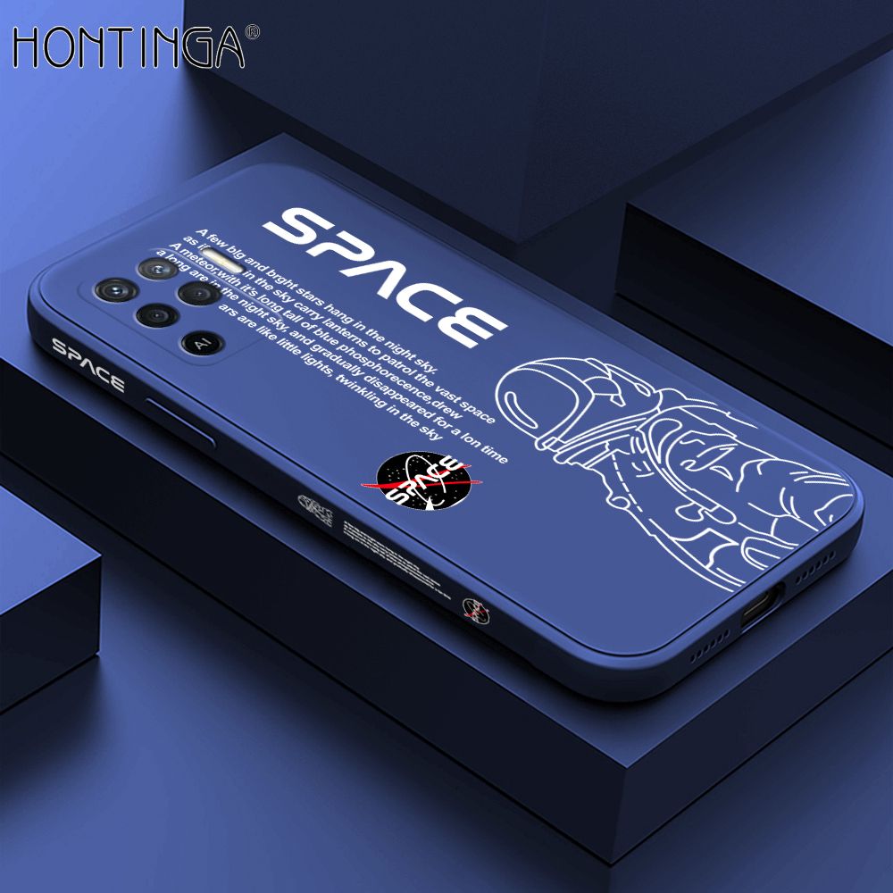 Hontinga for OPPO F19 Pro / A94 / Reno5 F Back Cover Cool Astronaut Pattern Case Soft Square Edge Liquid Silicone Phone Cases