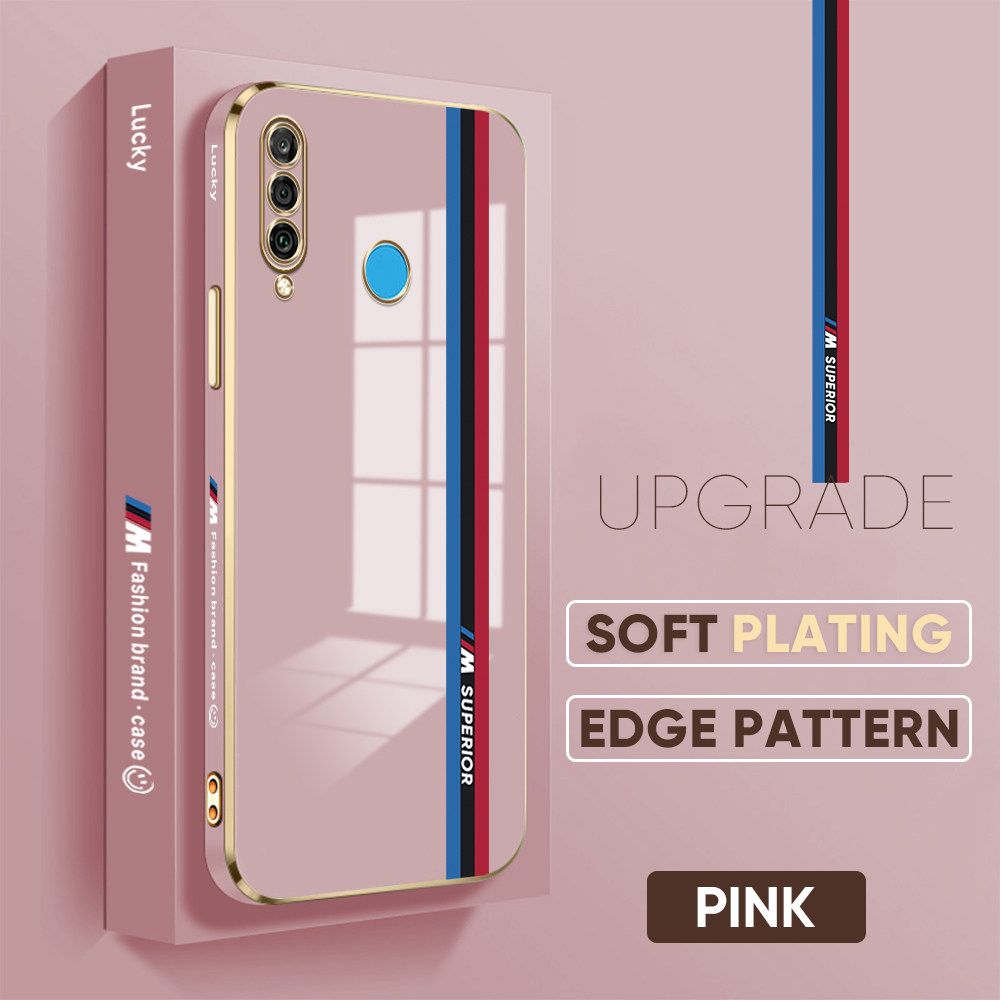 Jizetin (Free Lanyard) Huawei P30 Lite Nova 4E Back Cover Car Track Luxury 6D Plating Case Side Pattern Soft Silicone Square Mobile Phone Cases