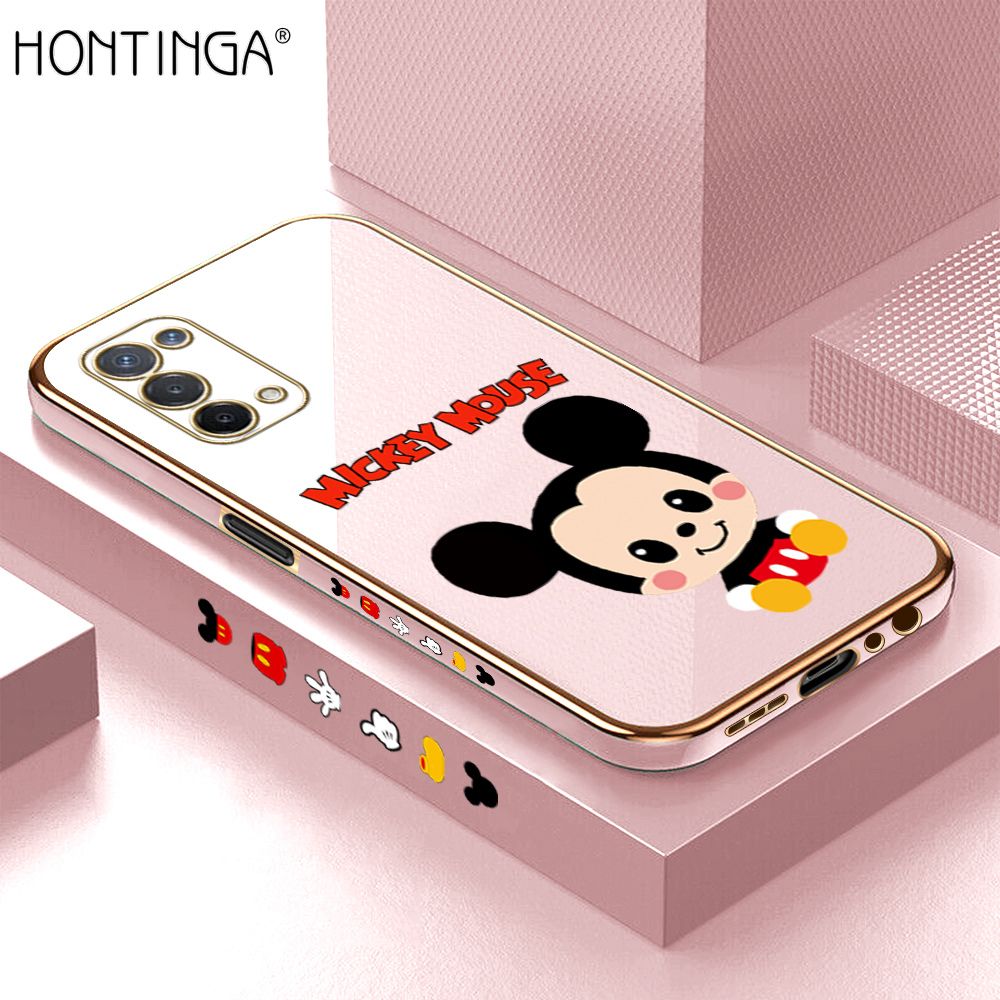 Hontinga for OPPO A74 5G Case Luxury 6D Plating Cute Cartoon Mouse Side Pattern Soft Back Cover Silicone Square Phone Cases