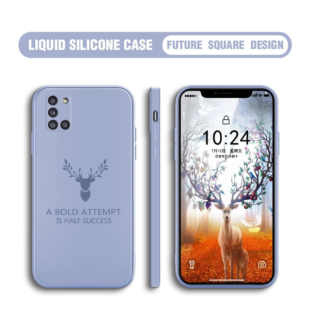 BILI for Samsung Galaxy A31 Back Cover Simple Antlers Ultra Thin Soft Luxury Square Multicolor Liquid Silicone Phone Case