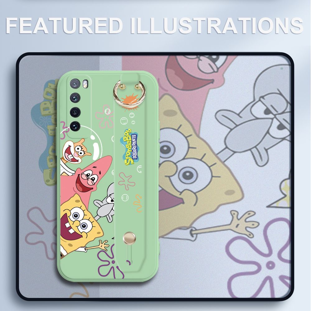 UCUC for Huawei Nova 7 Wrist Strap Case Funny Cartoon Sea Creatures Cover Ultra Thin Anti Fall Liquid Silicone Phone Case