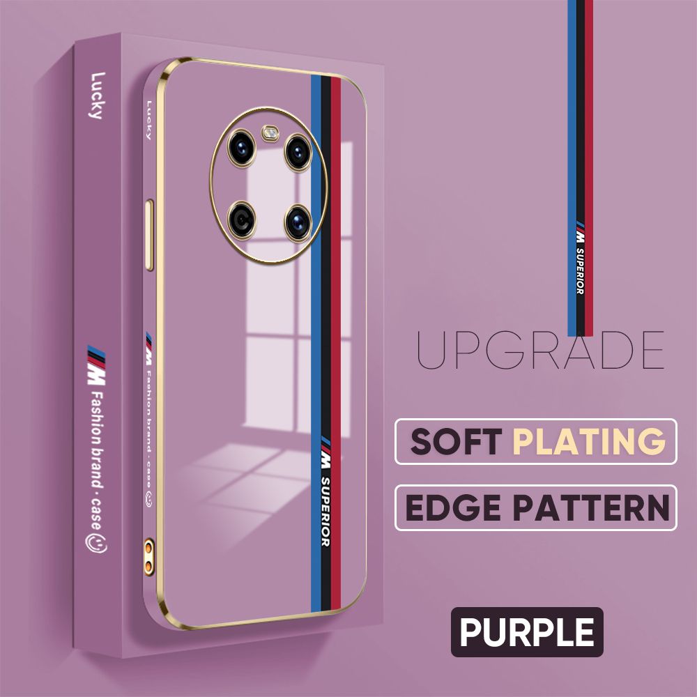 Jizetin (Free Lanyard) Huawei Mate 40 Back Cover Car Track Luxury 6D Plating Case Side Pattern Soft Silicone Square Mobile Phone Cases