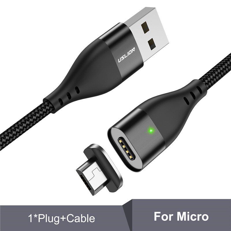 USLION Magnetic Cable Micro USB Type C For iPhone 7 XS Samsung S8 3A Fast Charging Cord Wire Magnet Phone Charger Quick Charge