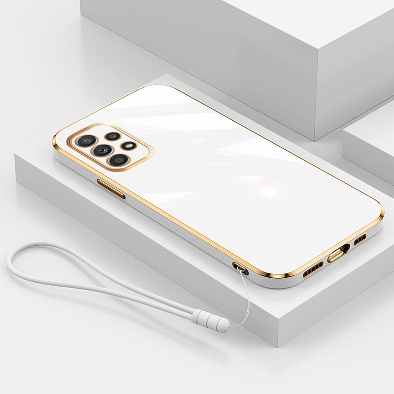 For Samsung Galaxy A52s 5G Cover with Wrist Strap Fashion Shiny Plating Square Bumper Girls Phone Case Soft TPU Silicone Shockproof Protective Back Cover