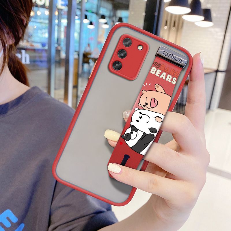 UCUC for Samsung Galaxy S10 Lite Wrist Strap Case Cute Cartoon Three Little Bears Wristband Printing Cover Shockproof Frosted Phone Case