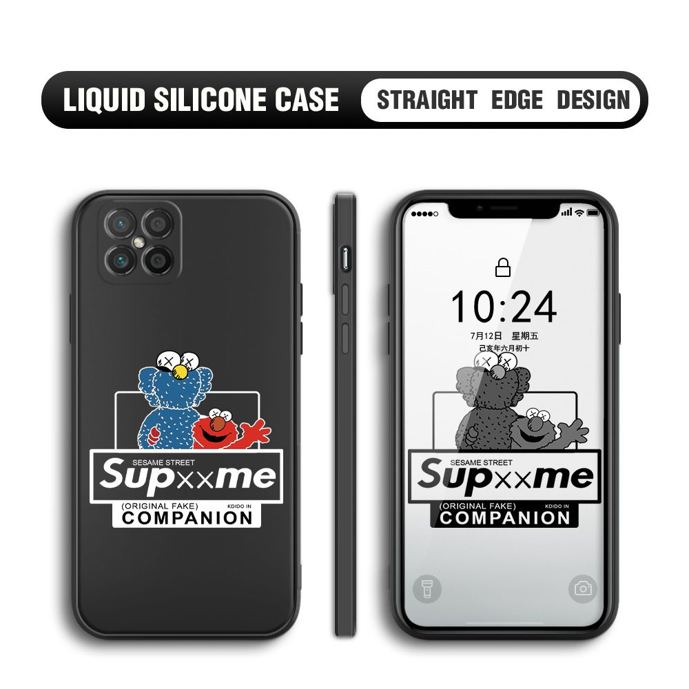 BILI for Huawei Nova 8 SE Back Cover Sesame Street Companion Multicolor Liquid Silicone Phone Case Soft Square Lens Protection Phone Cases