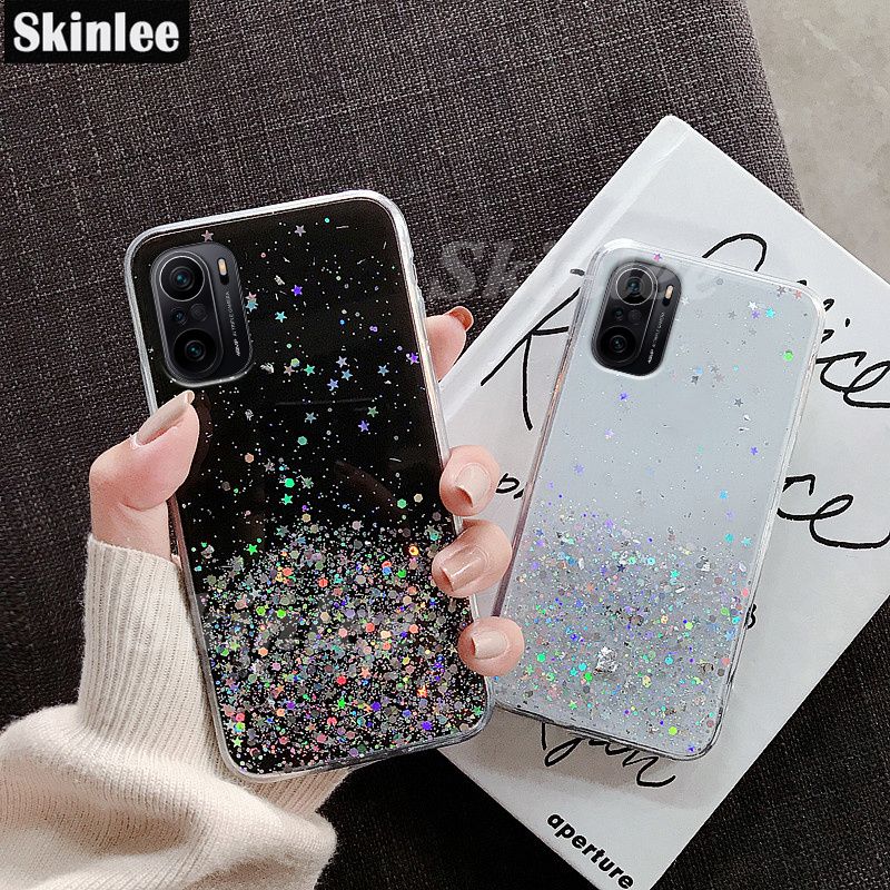 Skinlee For Xiaomi Poco M3 Pro Phone Case Full Stars Moon Glitter Bling Sequins Case For Xiaomi Mi Poco M3 Pro Starry Sky Transparent Soft Back Cover
