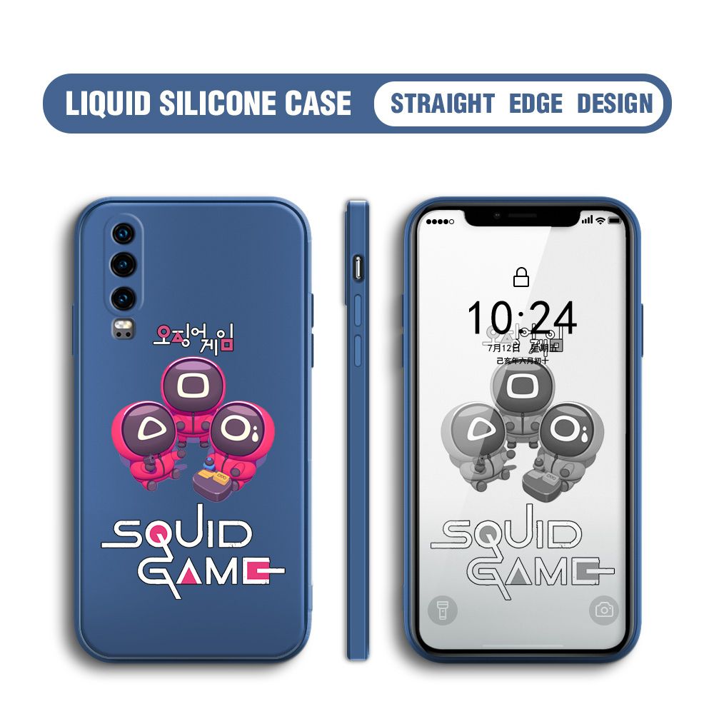Jizetin for Huawei P30 Case Cute Cartoon Cute Squid Character Phone Cover Square Liquid Silicone Shockproof Phone Protective Case