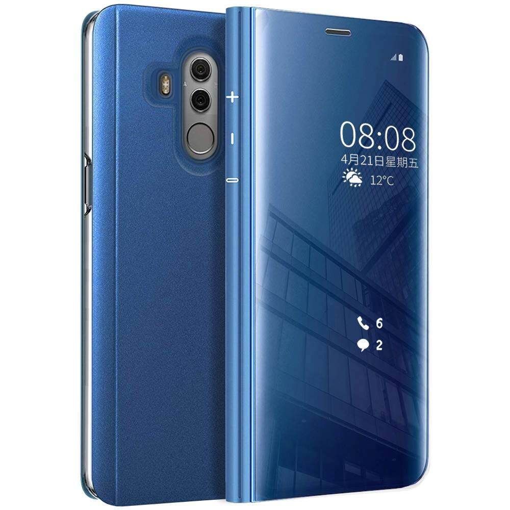 For Huawei Mate 10 Pro Mirror Plating Hard PC -PU Leather Translucent Standing View Case Cover