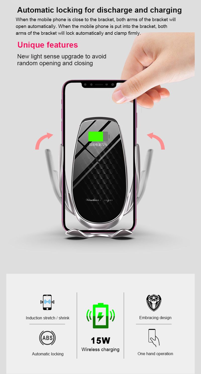 10W Car Wireless Charger Mount for 3.5-7.5 Inch Phone Car Wireless Charger Phone Holder with abrasive resistance