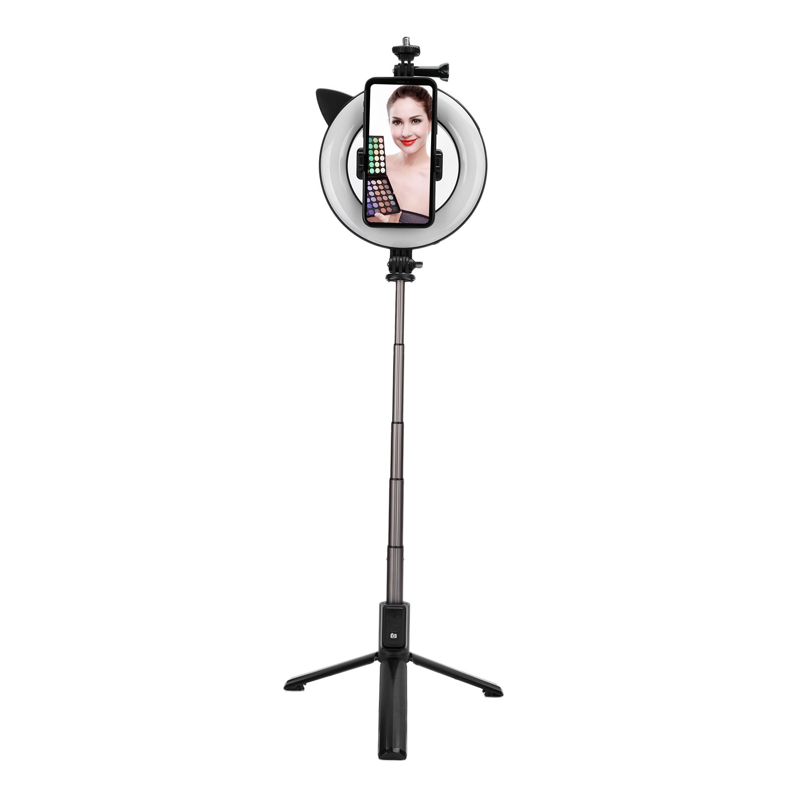 Phone Selfie Stick W/ 6in LED Fill Light Integrated Tripod Live Stand