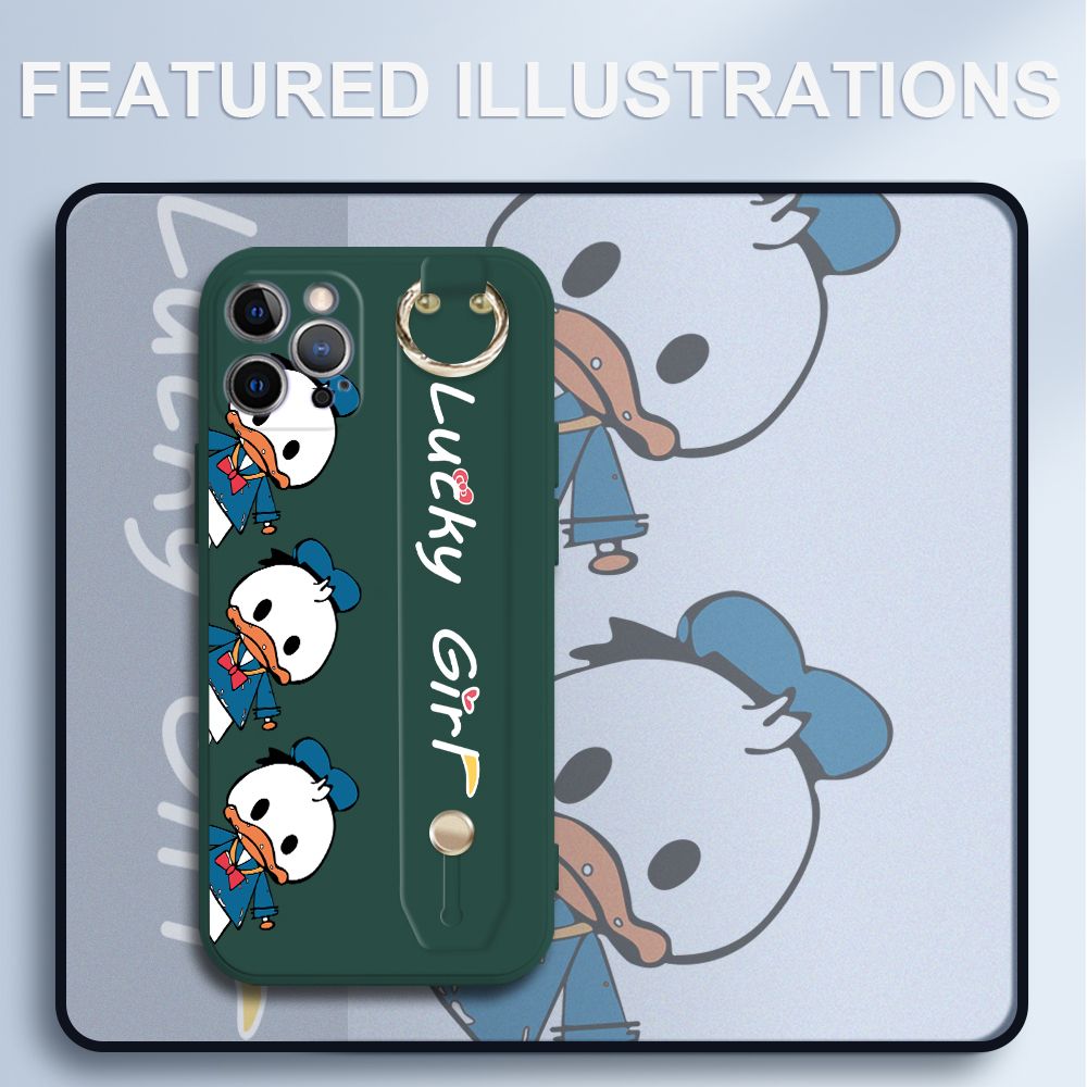 UCUC for iPhone 12 Pro Wrist Strap Case Creative Cartoon Three Ducks Cover Ultra Thin Anti Fall Liquid Silicone Phone Case