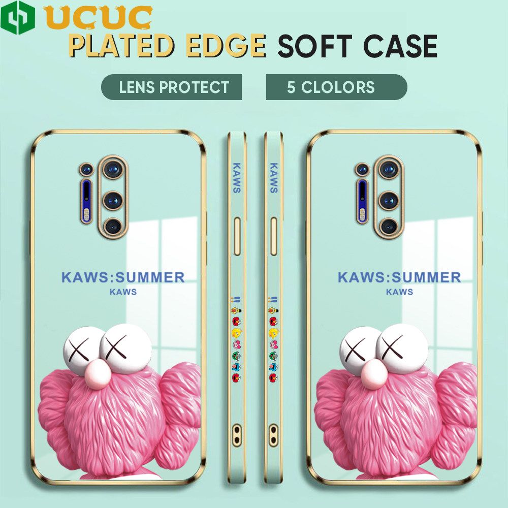 UCUC for OnePlus 8 Pro Luxury 6D Plating Soft Casing Silicone Square Frame Phone Case Shiny Bling Back Cover + Free Lanyard Cartoon Pink Doll New design Side Drawing Case