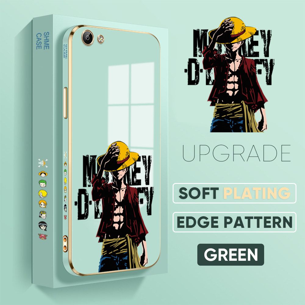 TA for Vivo Y65 / Y66 Back Cover + Free Lanyard Handsome Luffy Luxury 6D Plating Case Side Pattern Soft Silicone Square Phone Cases