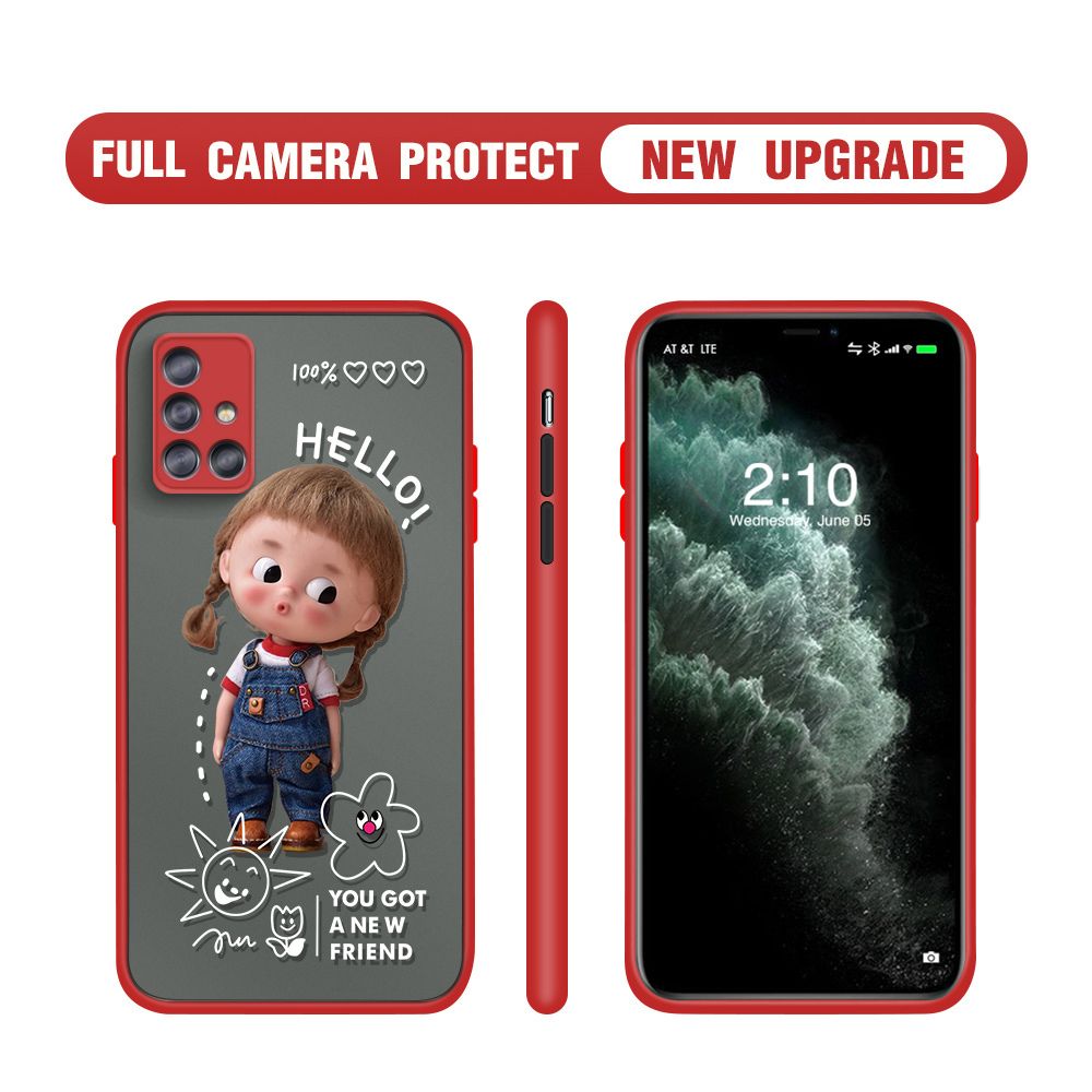 Hontinga for Samsung A51 Case Cute Cartoon Little Girl Cover Camera Shockproof Protection Case Edge Frosted Transparent Phone Cover