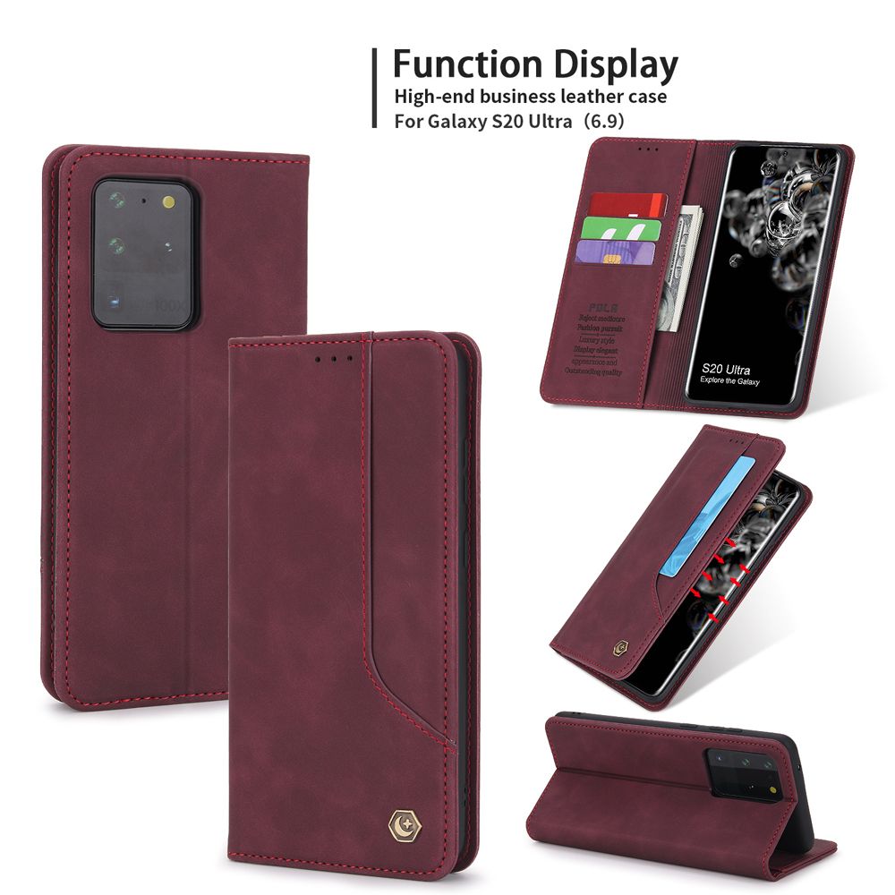 Case For Samsung Galaxy S20 Ultra Phone Case Premium Retro Leather Magnetic Card Wallet Holder Case Shockproof TPU Inner Flip Stand Cover