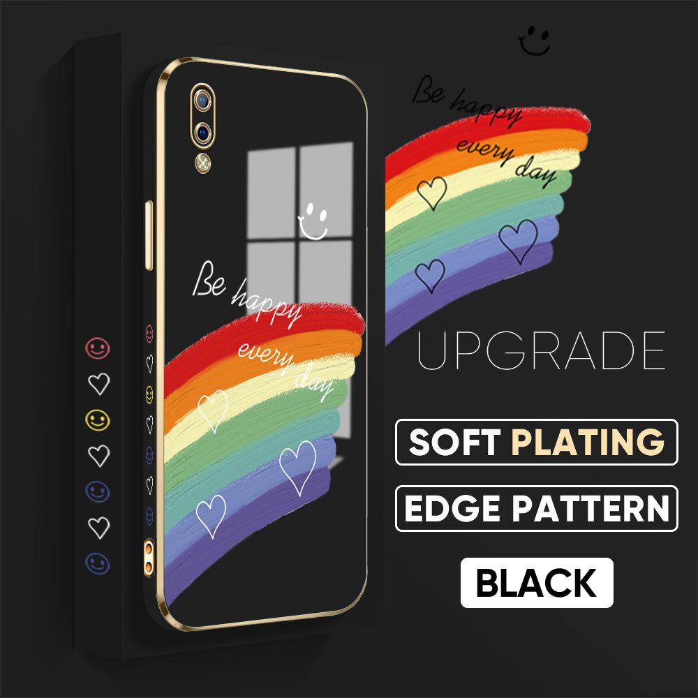 TA for Vivo Y93 Back Cover + Free Lanyard Rainbow Doodle Luxury 6D Plating Case Side Pattern Soft Silicone Square Phone Cases