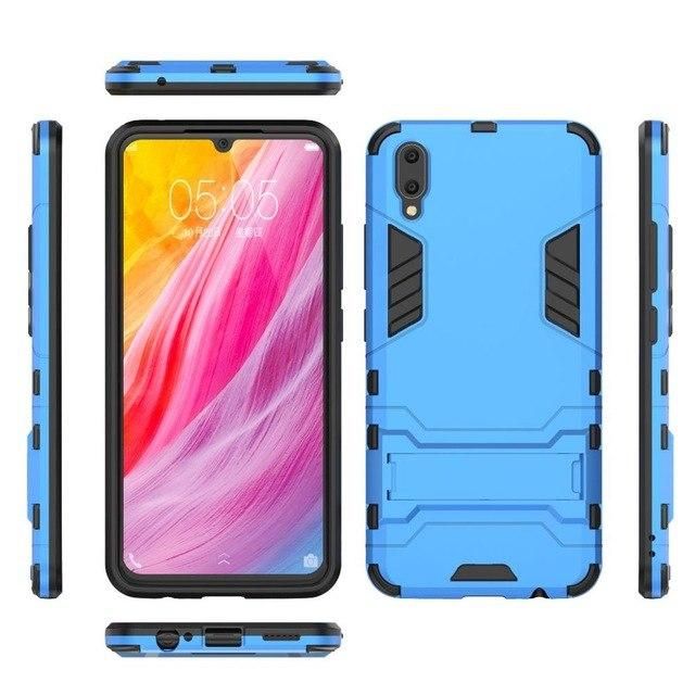 For Vivo V11 Iron Man Stand Cover Hard Armor and Soft Silicone TPU Frame Phone Case
