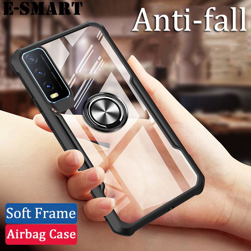 Phone Case VIVO Y12S Back Cover Magnetic Transparent Clear Armor Ring Shockproof Back Cover for VIVO Y12S Case