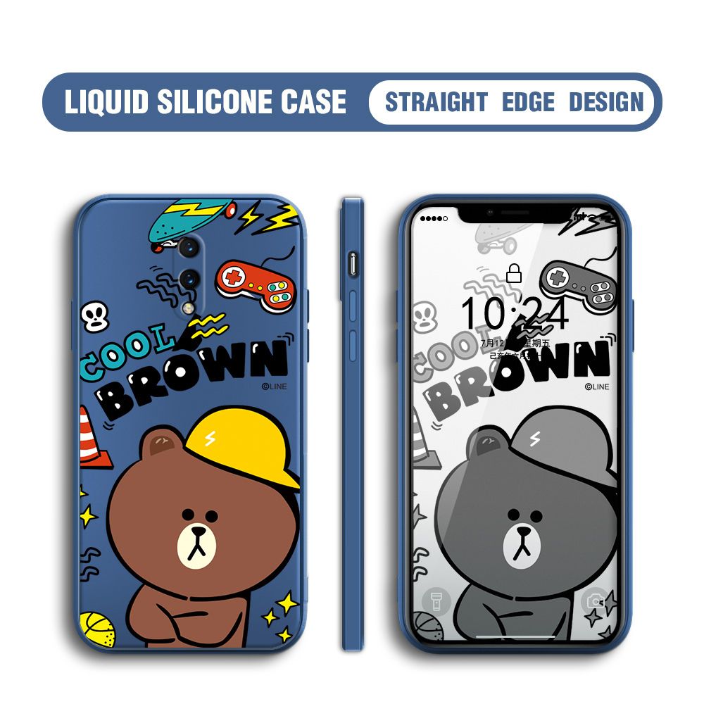 BILI for OnePlus 7 Back Cover Cool Gaming Brown Bear  Multicolor Liquid Silicone Phone Case Soft Square Lens Protection Phone Cases